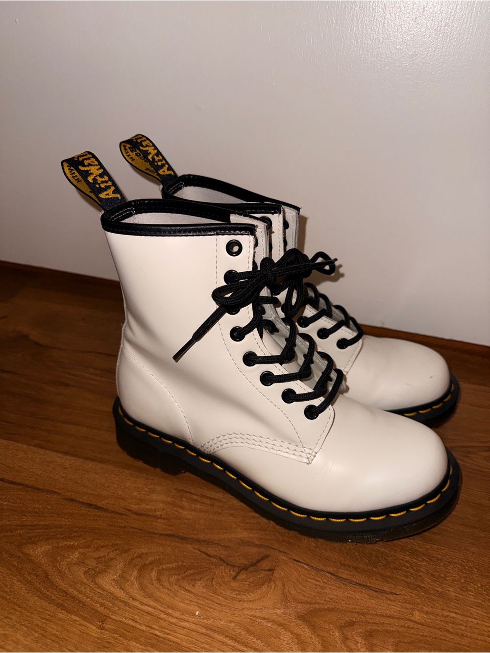 Dr. Martens White Lace-Up Combat Boots with Black Trim